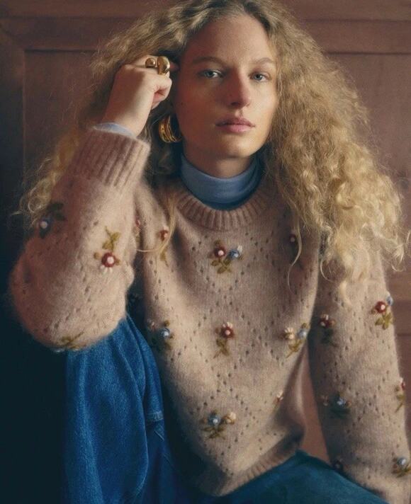 Sezane Sweaters - NWT Sezane x Antoinette Poisson Guillaume 3D Floral Kid Mohair Wool Sweater S